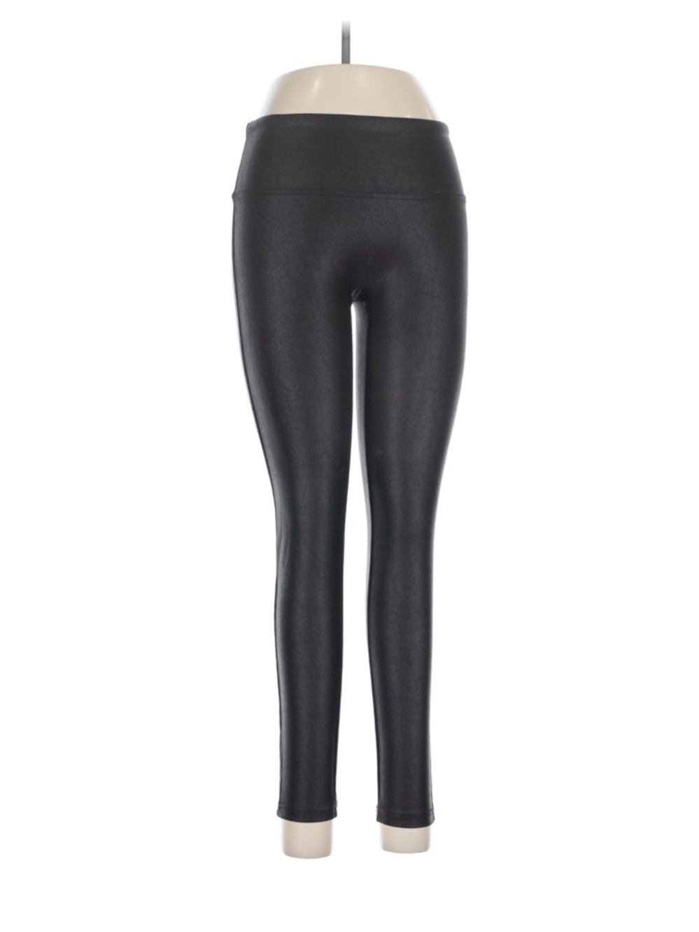 Black Stretchy Mid-Rise Faux Leather Leggings